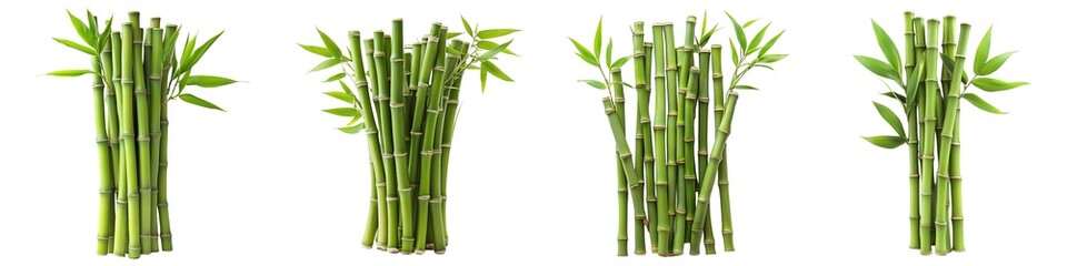Fototapeta premium Dense Cluster of Green Bamboo Stalks with Sprouting Leaves and Segmented Structure