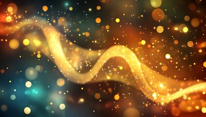 Abstract Futuristic DNA Double Helix Structure with Glowing Particles and Bokeh Background