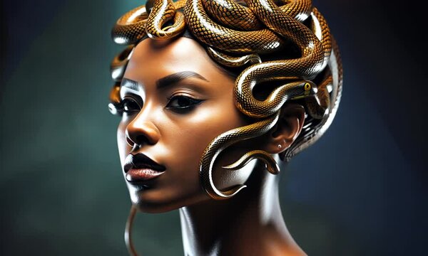 Concept: a cunning person, insidious, slippery. Human brain in the form of a snake, close-up.