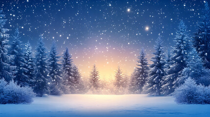 Fototapeta premium Winter wonderland snowfall serene forest landscape nature scene tranquil evening panoramic view enchanting atmosphere