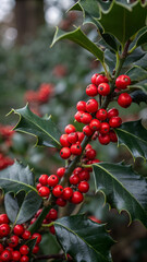 Obraz premium Christmas holly berry. Illustration of Christmas red berries. Christmas plant element.