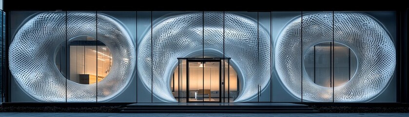 Fototapeta premium Modern Architectural Design with Intricate Patterned Facade