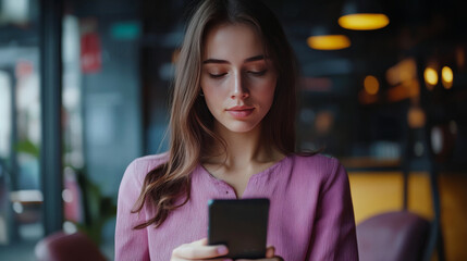 Fototapeta premium Artificial intelligence provide access to information and data in online networks via smartphone. AI in the form of woman cyborg or bot coming out of the screen phone and offers to use digital mind