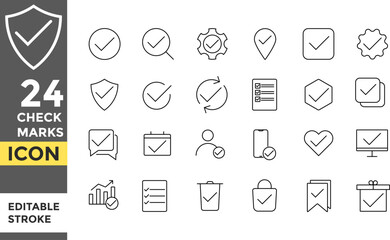 Check mark Editable line stroke icon set. Pixel perfect. accept checkmark icons. check symbol. Check mark sign. tick symbol. Checkmark right symbol tick sign  © Sultana Design