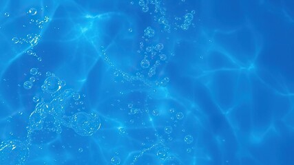 Blue water surface with wave action and numerous air bubbles, fluid dynamics, air bubbles