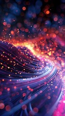 Obraz premium Captivating Cosmic Glow Vibrant Digital Fractal Explosion of Luminescent Rays and Swirling Streams Mesmerizing abstract background with shimmering energy glowing lights