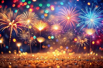Abstract Glitter Background with Fireworks for Christmas Eve and 4th of July Holiday Celebration, Perfect for Festive Decorations and Seasonal Invitations
