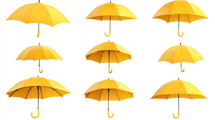 Obraz premium Yellow isolated and realistic umbrella icon set seven different locations of the yellow umbrella vector illustration