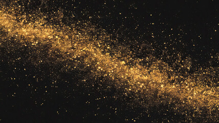 Fototapeta premium Mesmerizing Golden Particles in Motion Against Black Background, Dynamic Shimmering Effect with Dense Center Gradually Dispersing Outwards, Elegant and Luxurious Atmosphere, Starry Night 