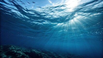 Obraz premium Deep ocean surface with dark blue waters and sunlight filtering down through the waves, gradient, sea, filter, water