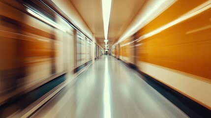 Obraz premium Hospital hallway motion blur, emphasizing energy and activity in healthcare facilities.