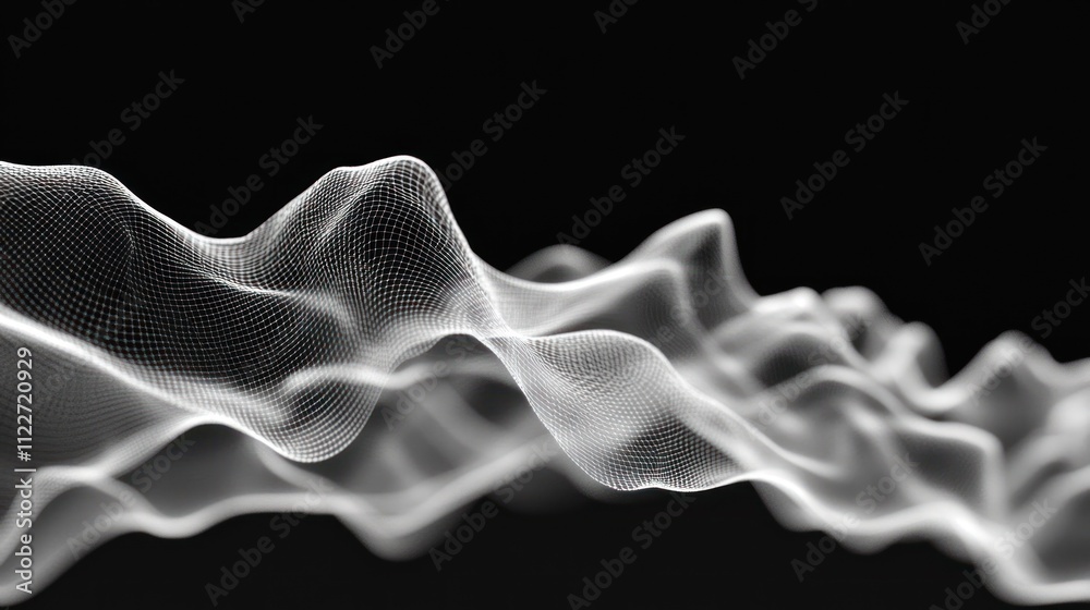 Poster interactive abstract particle mesh for digital platforms, blending innovative design with interactiv