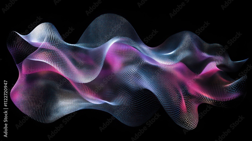 Poster interactive abstract particle mesh for digital platforms, blending innovative design with interactiv