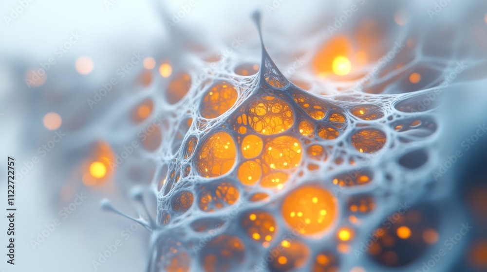 Poster 3d-rendered abstract tech communication design featuring intricate glowing node connections and dyna