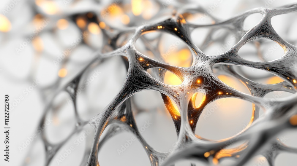 Poster 3d-rendered abstract tech communication design featuring intricate glowing node connections and dyna