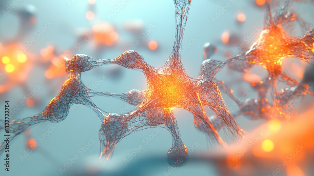 Poster 3d-rendered abstract tech communication design featuring intricate glowing node connections and dyna