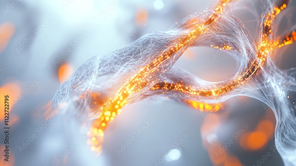 Poster 3d-rendered abstract tech communication design featuring intricate glowing node connections and dyna