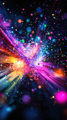 Obraz premium Colorful abstract representation of vibrant elements radiating light and energy, creating dynamic visual experience filled with bright dots and streaks