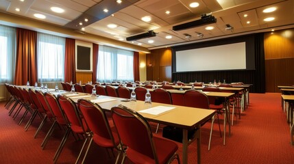 Conference room equipped with state-of-the-art technology and spacious seating.