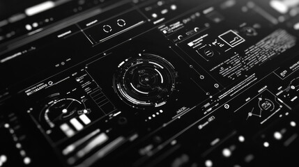 Fototapeta premium Futuristic black and white HUD, virtual touch user interface in flat design