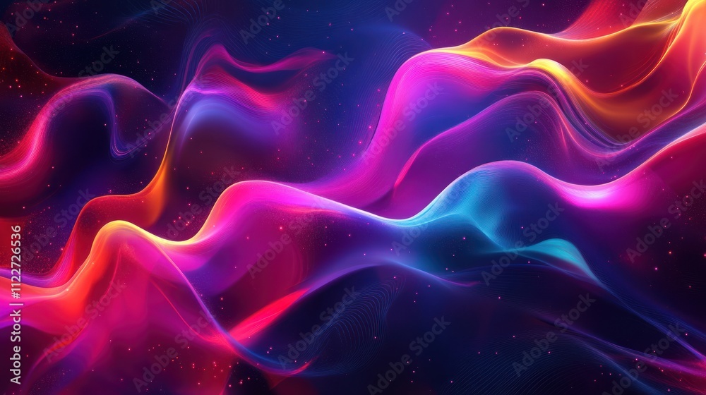 Poster futuristic abstract communication network with seamless data flow elements.