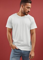 Obraz premium Male model wearing a white t shirt copy space mockup 