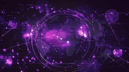 Fototapeta premium Global technology background in purple and black
