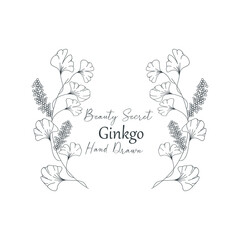 Vector illustration of Ginkgo biloba flower and branch frame.
