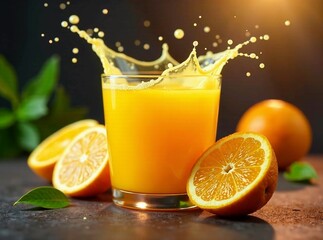 Fototapeta premium Dynamic Orange Juice Splash - Vibrant Burst of Freshness, High-Quality AI Art