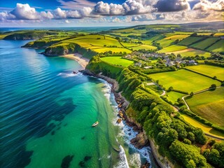 Aerial View of Brita&ntilde;a's Lush Landscape and Scenic Coastline Captured by Drone Photography Showcasing the Vibrant Colors of Nature and Tranquil Waters in a Stunning Natural Setting