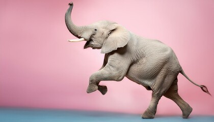 Obraz premium Abstract animal creative concept, pastel gentle colors. A happy, joyful elephant jumping and running with joy