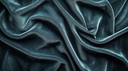 Fototapeta premium A close-up view of luxurious, crumpled teal fabric showcasing texture and depth.