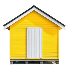 A yellow house with a white door and a black roof Transparent Background