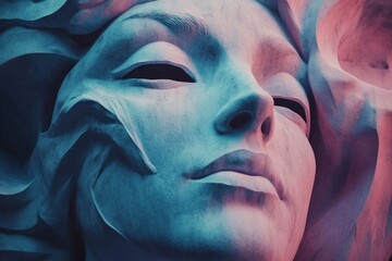 human head sculpture with the concept of creative mind and the spinning wheel of life with gear and curved shape pattern, life and journey illustration, state of mind