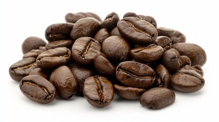Fototapeta premium Roasted coffee beans pile isolated on white.