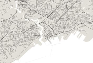Grayscale Brest map, city in France. Streetmap municipal area.