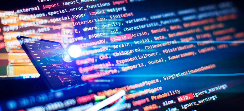 Technology background. Development, programming and coding technology concept. A programmer manually works with program code