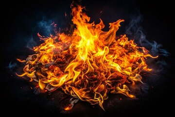 Fototapeta premium Aerial View of Vibrant Flames Isolated on a Black Background Capturing the Essence of Fire, Perfect for Visual Impact in Design, Art, and Media Projects