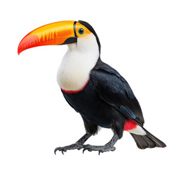 Naklejka premium A black and white bird with a red beak and yellow feathers Transparent Background