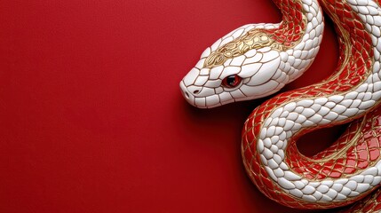 Obraz premium Year of Snake Chinese Zodiac Concept, Ornate Snake Design in Thai Script Calligraphy with Intricate Details on a Vibrant Red Background