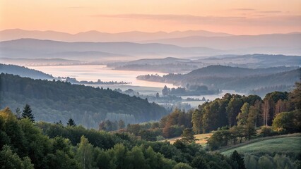 Soft focus with gradient colors on a serene landscape, landscape, natural, misty, peaceful