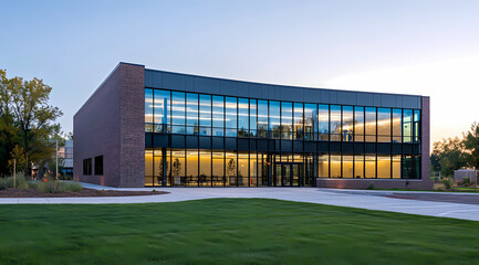 Obraz premium Modern Mixed-Use Building with Expansive Glass Facades for Contemporary Living and Workspaces