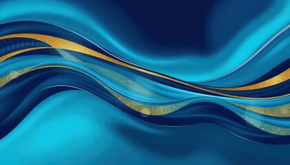 Obraz premium This artwork features flowing waves in varying shades of blue and gold, creating a sense of movement and energy. The smooth transitions invite the viewer to explore the depth of color.