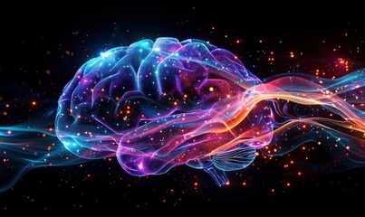 Obraz premium Glowing Brain with Abstract Waves