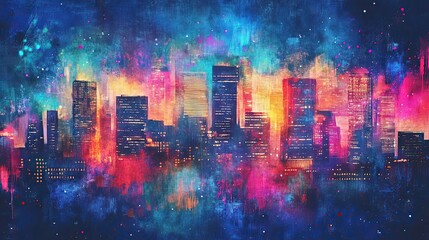 Fototapeta premium Vibrant Cityscape Night Lights Abstract Art
