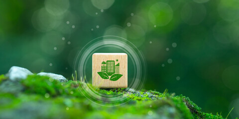 Sustainable green building, Eco-friendly building, Future green business concept, Environmental...