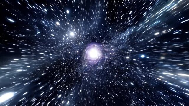 High-definition hyperjump through a cosmic tunnel, dark space with streaking lights