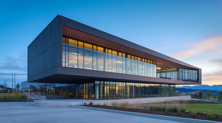 Obraz premium Ultra-Modern Commercial Building with Vast Glass Windows for Sleek Urban Architecture
