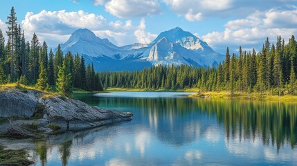 Fototapeta premium Mountain landscapes with serene aesthetics, perfect for relaxation-focused branding.