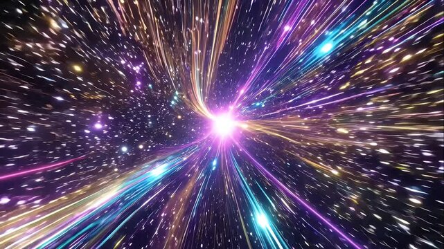 High-definition hyperjump through a cosmic tunnel, dark space with streaking lights